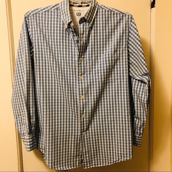 Club Room Shirt Blue and White Check Long Sleeve Button Up Men's size Medium - Picture 4 of 12